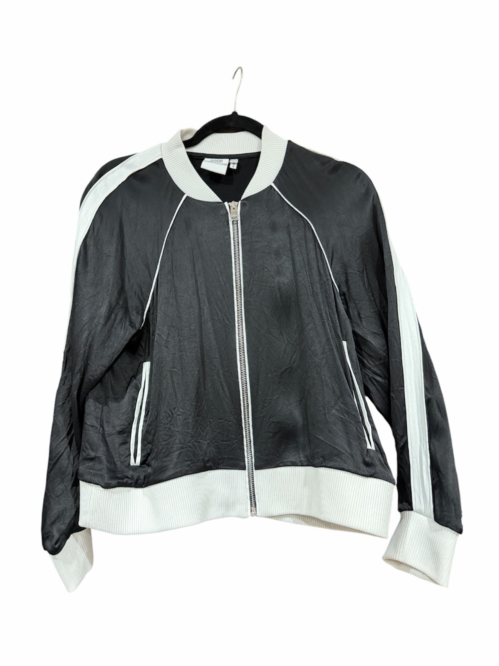 Good American Black and White Bomber Track Jacket Size 2 (M)
